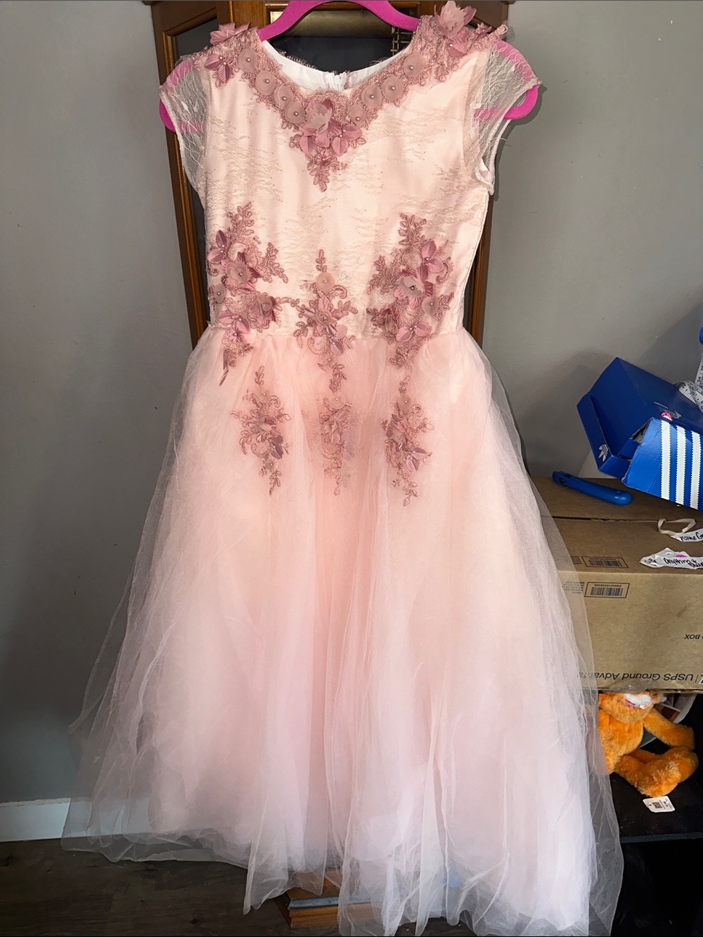 Pink Floral Embroidered Ball Gown